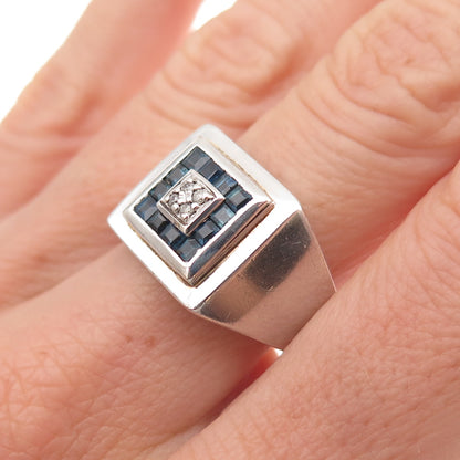 Stauer 925 Sterling Silver Vintage Real Diamond & Sapphire Ring Size 9