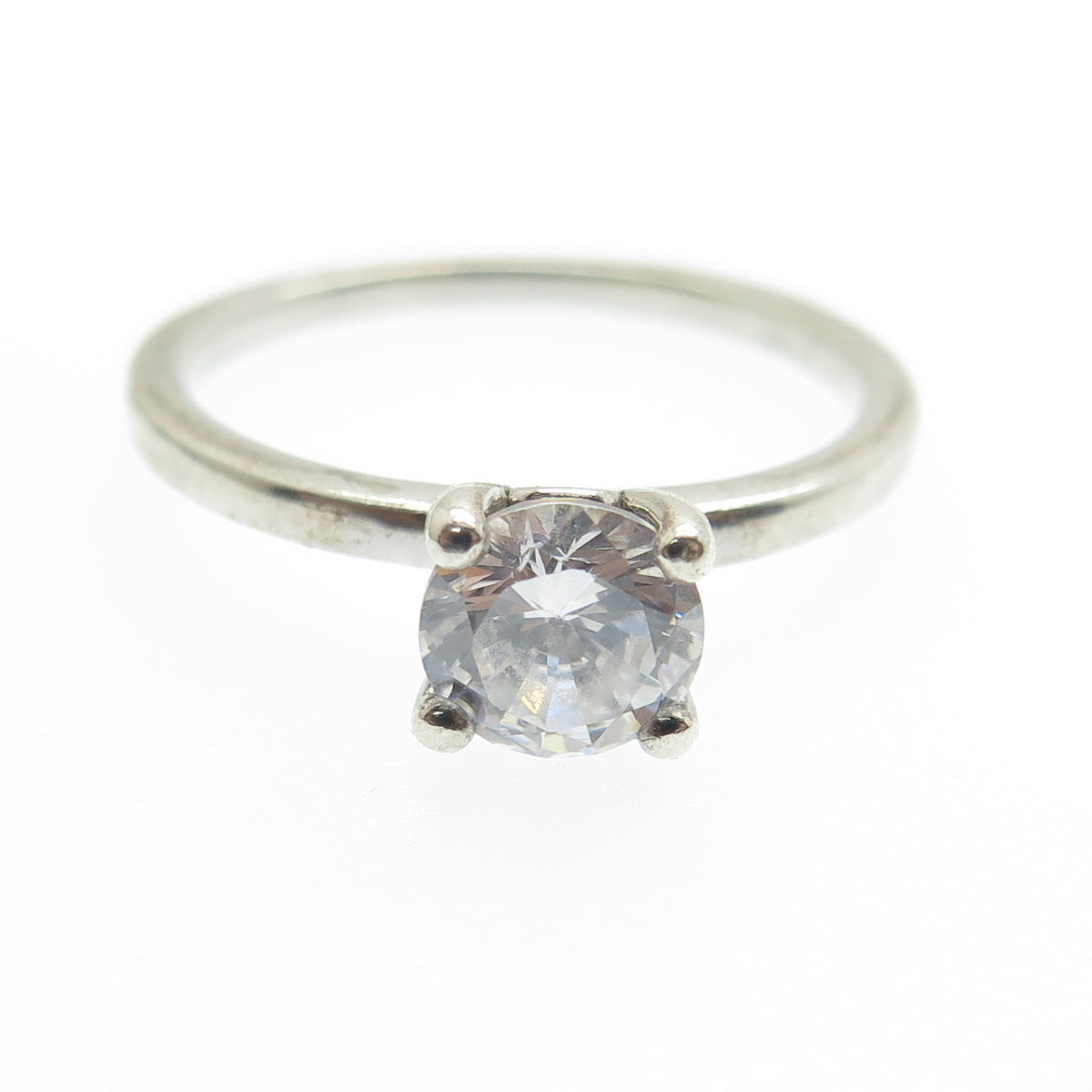 925 Sterling Silver Vintage Round-Cut C Z Engagement Ring Size 7.25