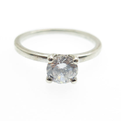 925 Sterling Silver Vintage Round-Cut C Z Engagement Ring Size 7.25