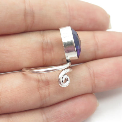 925 Sterling Silver Vintage Real Round-Cut Amethyst Gem Spiral Ring Size 6.75