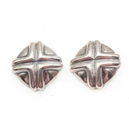 925 Sterling Silver Vintage Mexico Modernist Cross Oxidized Clip On Earrings