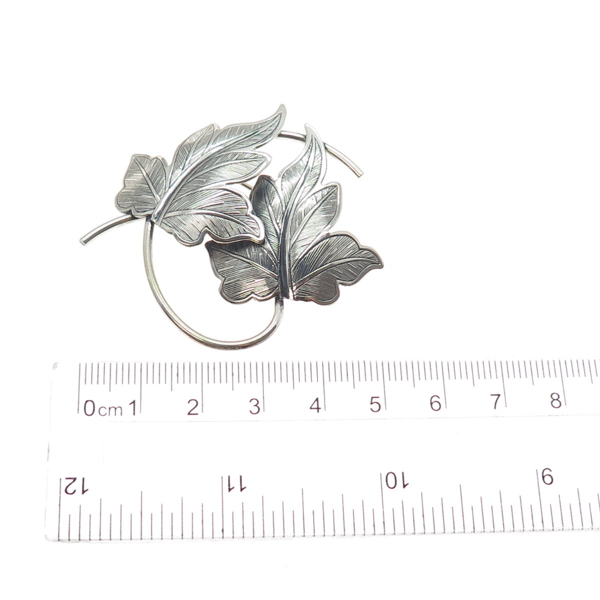 BEAU 925 Sterling Silver Vintage Floral Leaf Oxidized Pin Brooch