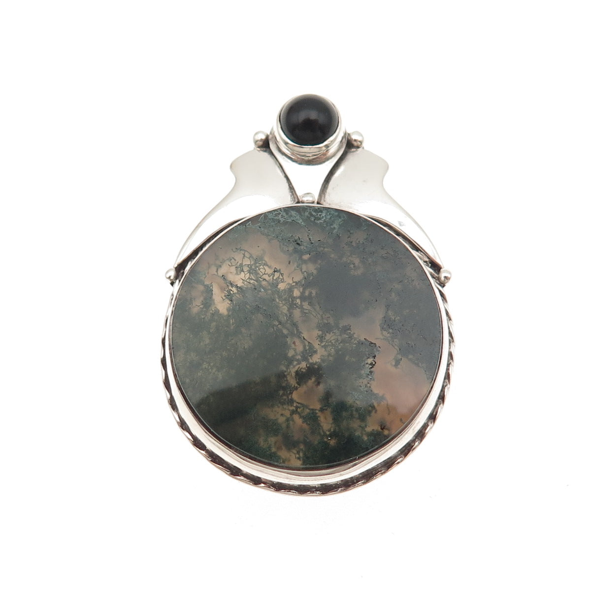 Old Pawn Sterling Silver Vintage Southwestern Agate & Black Onyx Bolo Tie Buckle