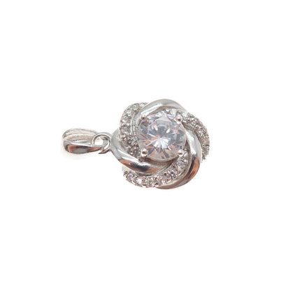 925 Sterling Silver Round-Cut C Z Rose Flower Minimalist Charm Pendant