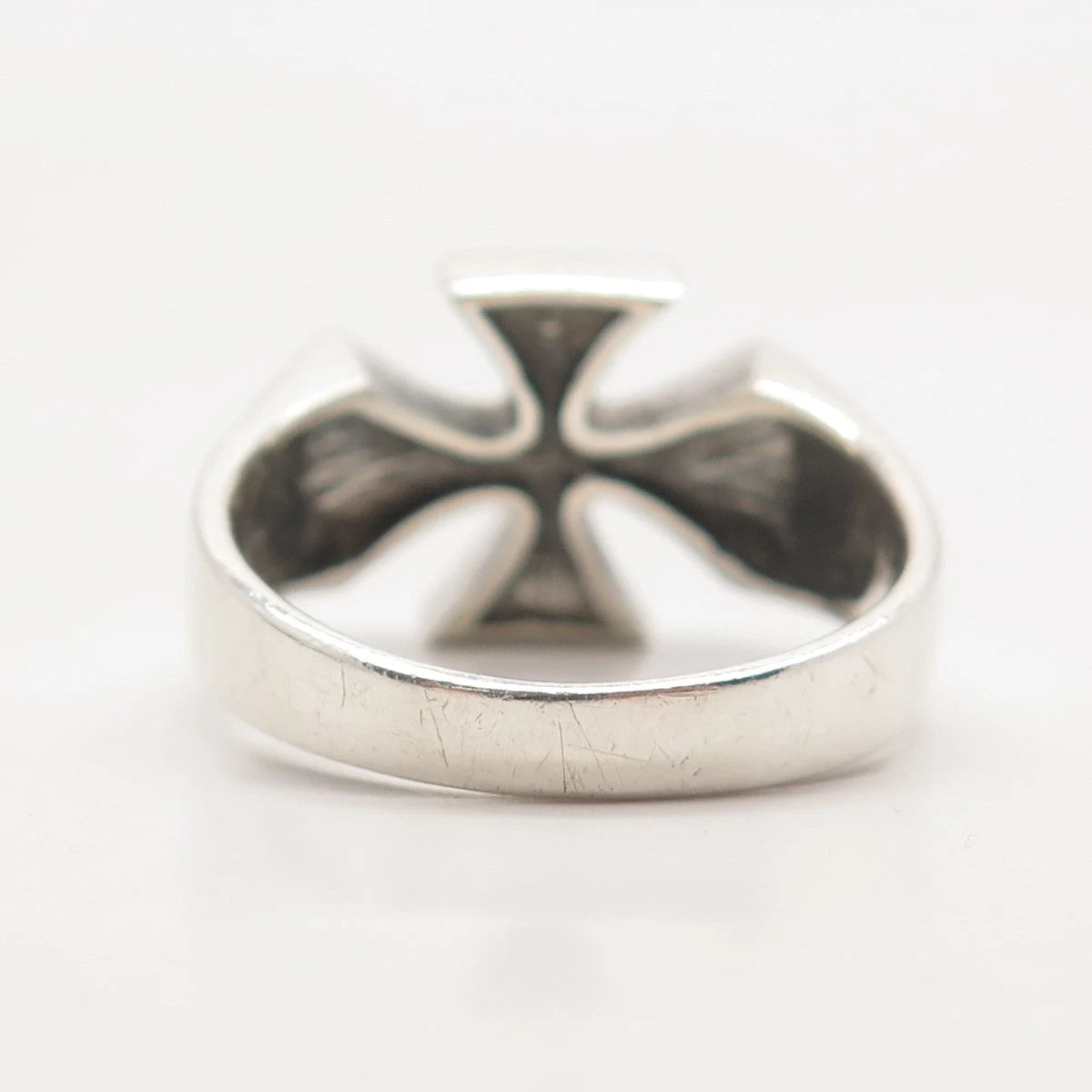 925 Sterling Silver Vintage Black Enamel Cross Ring Size 11.25