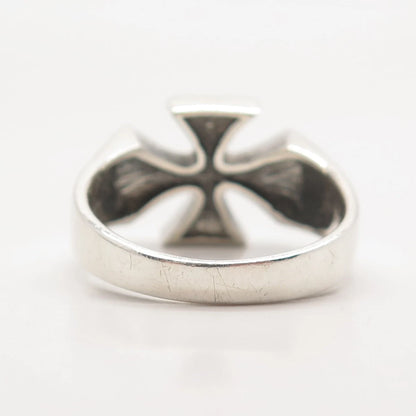 925 Sterling Silver Vintage Black Enamel Cross Ring Size 11.25