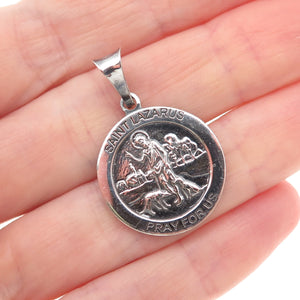 925 Sterling Silver Vintage Italy Saint Lazarus Religious Oxidized Charm Pendant