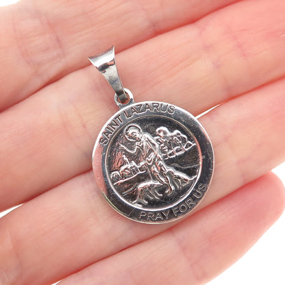 925 Sterling Silver Vintage Italy Saint Lazarus Religious Oxidized Charm Pendant