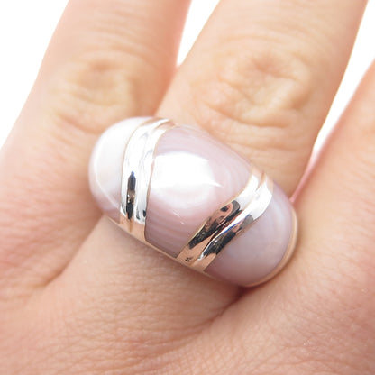925 Sterling Silver Vintage Real MOP Modernist Dome Ring Size 7.25