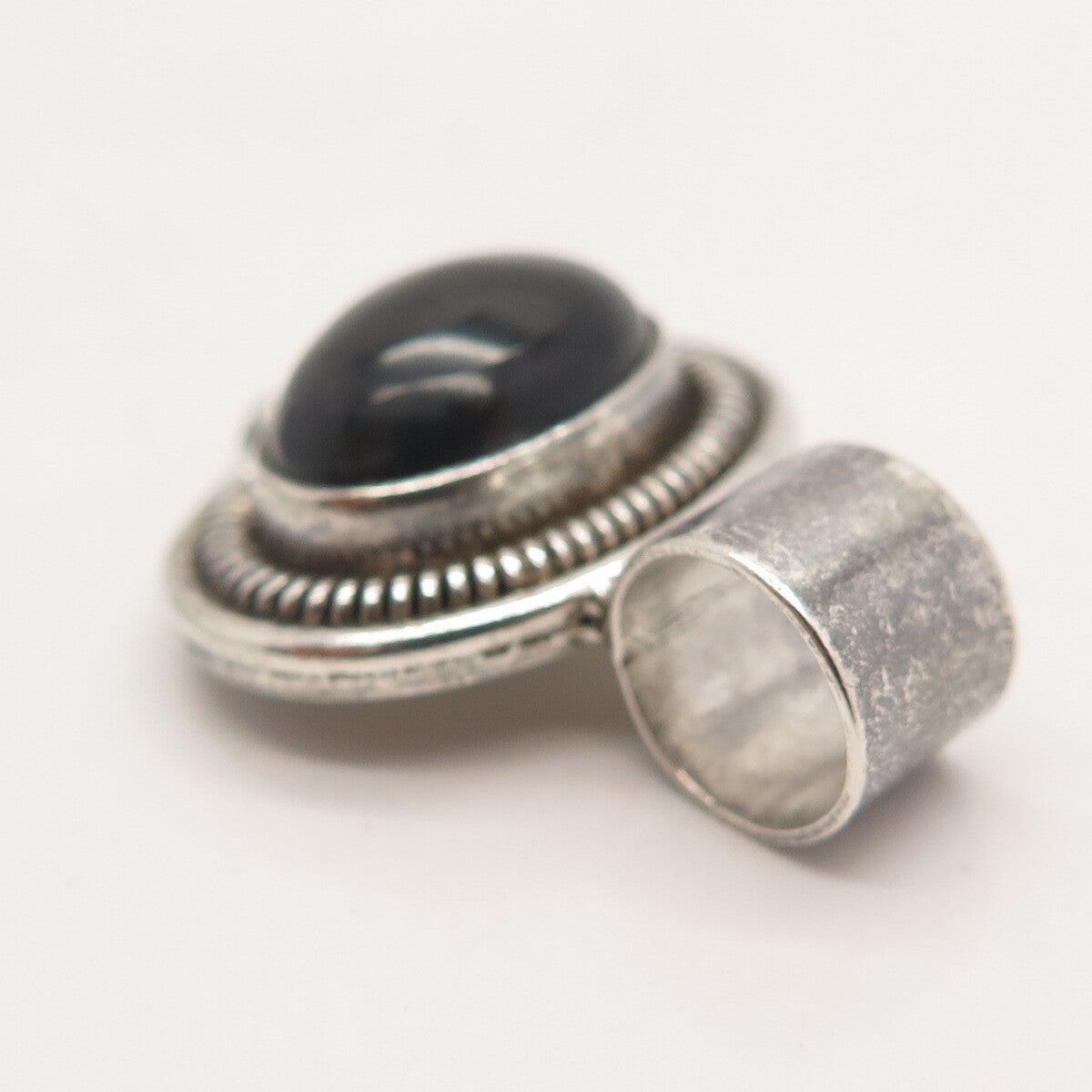925 Sterling Silver Vintage Real Black Onyx Gem Beaded Slide Pendant