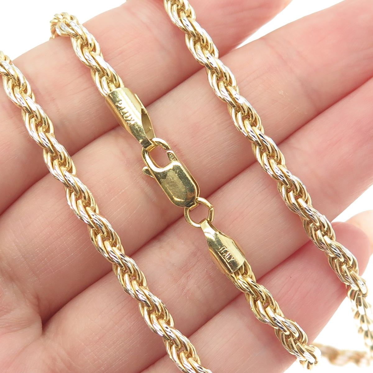 P. LUX 925 Sterling Silver Gold Plated Italy Twisted Rope Chain Necklace 22"