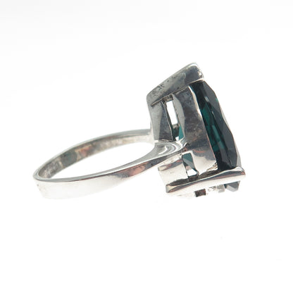 BADAVICI 925 Sterling Silver Vintage Pear-Cut Glass Teardrop Ring Size 6