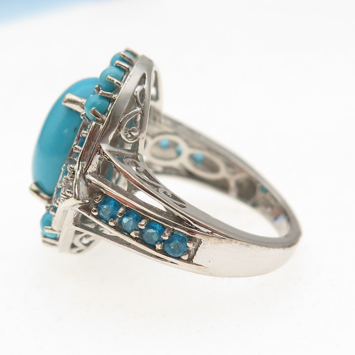 Chuck Clemency 925 Sterling Silver Real Turquoise Apatite & Topaz Ring Size 8.25