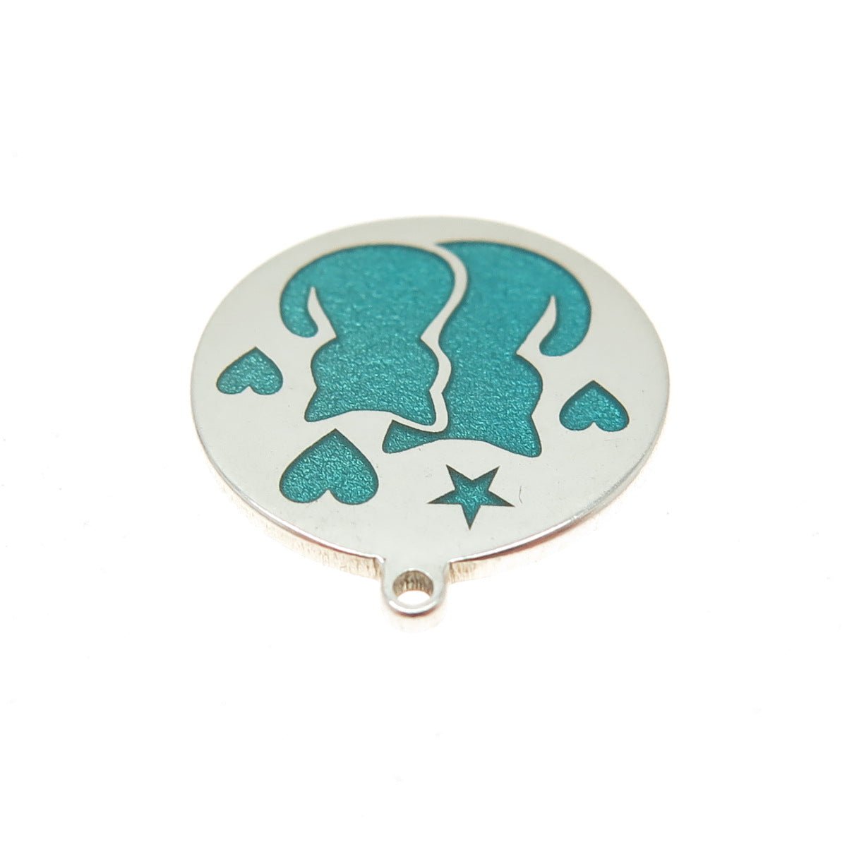 Tokemoti Sterling Silver Turquoise Enamel Cat & Dog Round Tag Minimalist Pendant