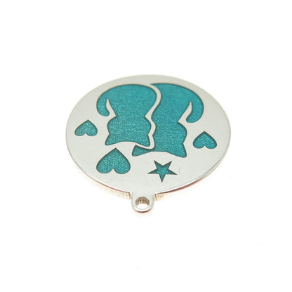 Tokemoti Sterling Silver Turquoise Enamel Cat & Dog Round Tag Minimalist Pendant