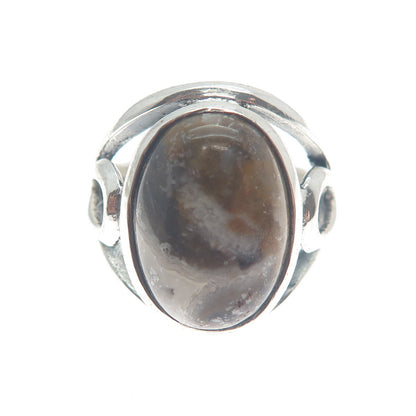 925 Sterling Silver Vintage Real Cabochon Agate Modernist Ring Size 9.25