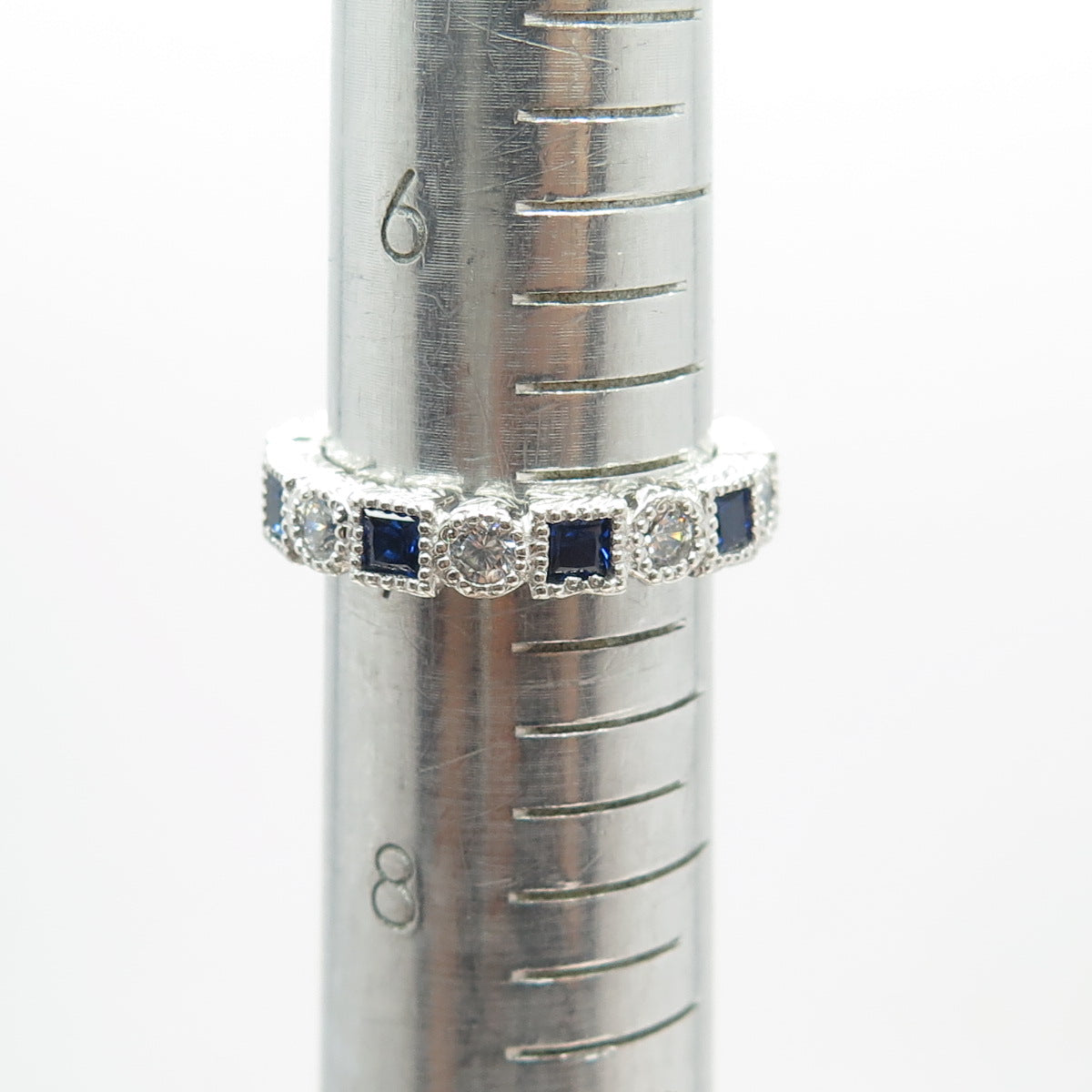 925 Sterling Silver Lab-Created Sapphire & C Z Eternity Band Ring Size 7