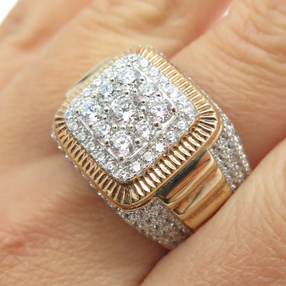 DADWANI 925 Sterling Silver 2-Tone Pave Swarovski Crystal Ring Size 11.25