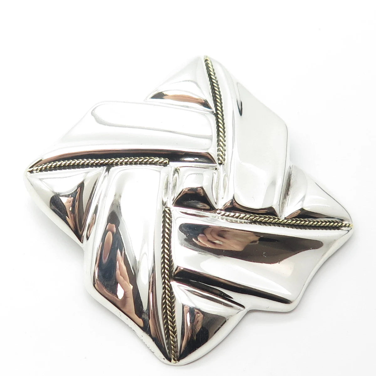 925 Sterling Silver Vintage Mexico Ribbed Pin Brooch / Pendant