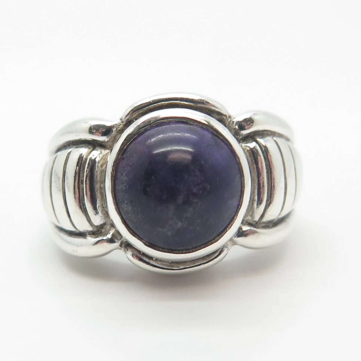 925 Sterling Silver Vintage Real Sugilite Gem Graduated Round Ring Size 7.25