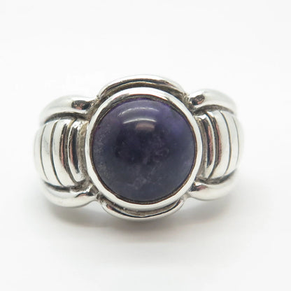 925 Sterling Silver Vintage Real Sugilite Gem Graduated Round Ring Size 7.25