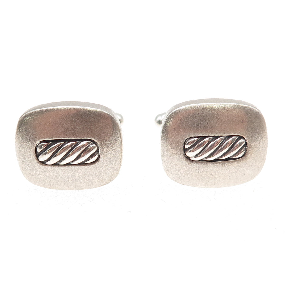 David Yurman 925 Sterling Silver Vintage Classic Cable Cushion Cufflinks