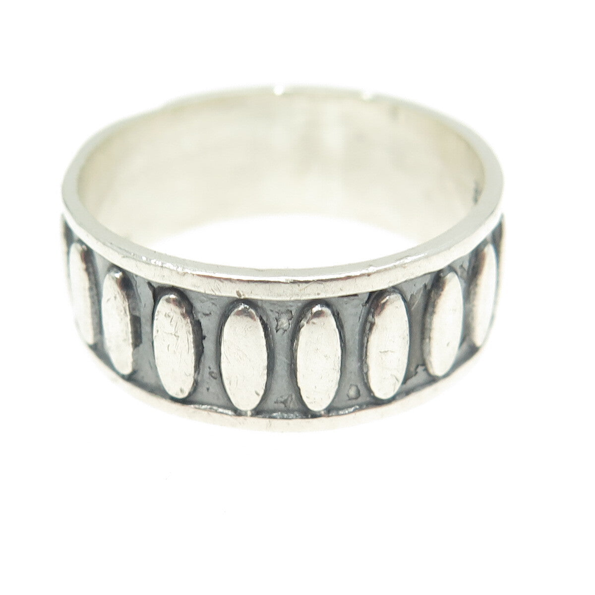 925 Sterling Silver Vintage Mexico Oval All Around Band Ring Size 12.5