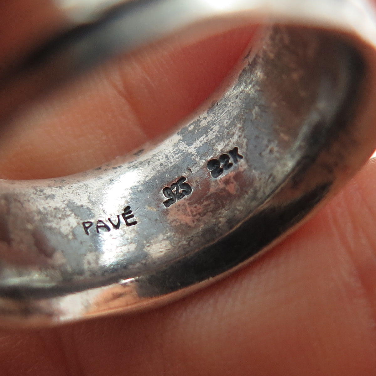 PAVE Sterling Silver 22K Gold Vintage Modernist Oxidized Band Ring Size 10.75