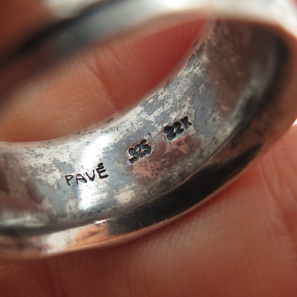 PAVE Sterling Silver 22K Gold Vintage Modernist Oxidized Band Ring Size 10.75
