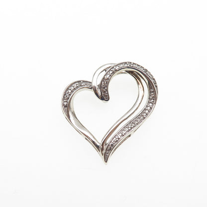925 Sterling Silver Real Round-Cut Diamond Double Heart Slide Charm Pendant