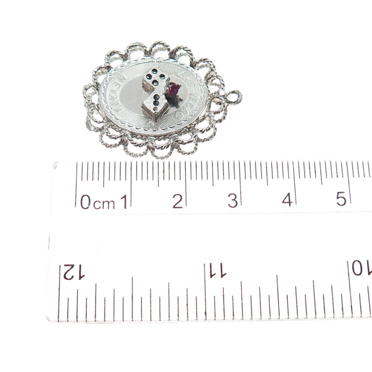 925 Sterling Silver Vintage Pink Rhinestone Las Vegas Nevada Charm Pendant