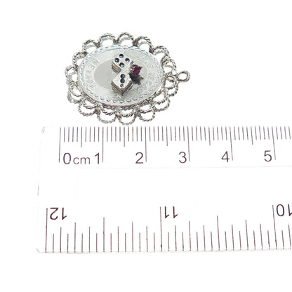 925 Sterling Silver Vintage Pink Rhinestone Las Vegas Nevada Charm Pendant