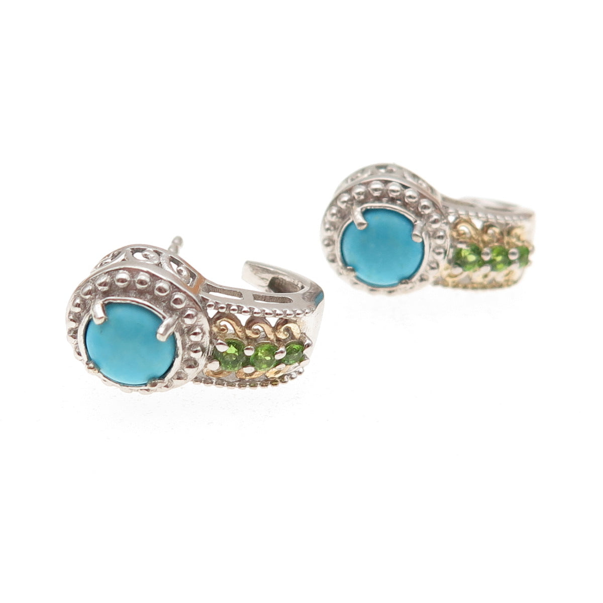Chuck Clemency 925 Sterling Silver Real Turquoise & Peridot Claw Earrings