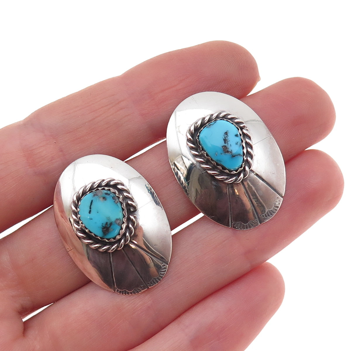 Joseph Baillon Old Pawn Sterling Silver Vintage Turquoise Cocho Tribal Earrings