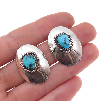 Joseph Baillon Old Pawn Sterling Silver Vintage Turquoise Cocho Tribal Earrings