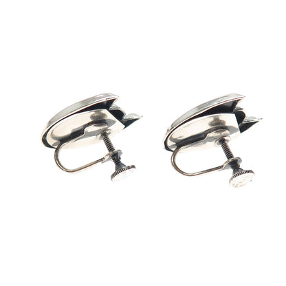 RENOIR SAUTEUR 925 Sterling Silver Antique Art Deco Lotus Screw Back Earrings