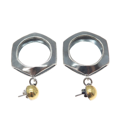 925 Sterling Silver 2-Tone Vintage Modernist Geometric Oxidized Dangle Earrings