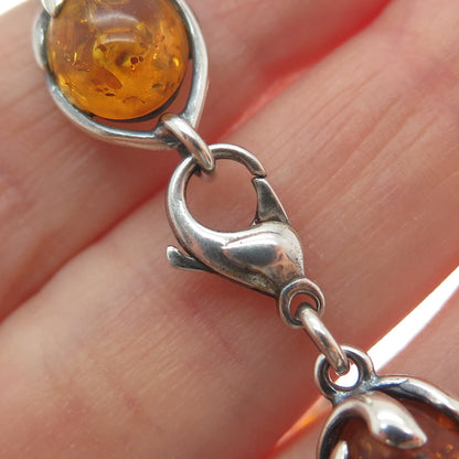VALERIO V-8 Sterling Silver Vintage Poland Amber Modernist Floral Bracelet 6.75"