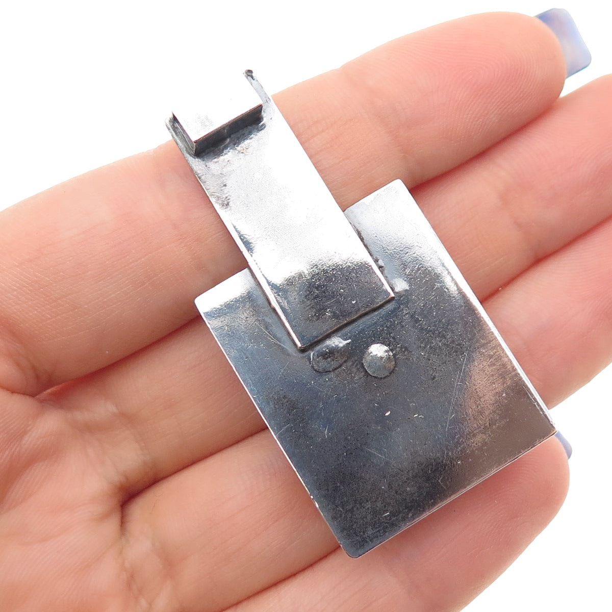925 Sterling Silver Vintage Real Jasper Modernist Slide Pendant
