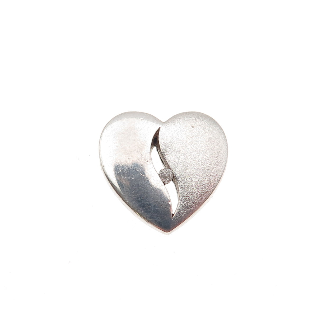 925 Sterling Silver Real Round-Cut Diamond Heart Mini Slide Charm Pendant