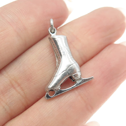 925 Sterling Silver Antique Art Deco Ice Skating Shoe 3D Charm Pendant