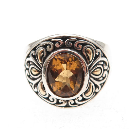 Samuel Benham Sterling Silver 18K Gold Vintage Real Citrine Oxidized Ring Size 8