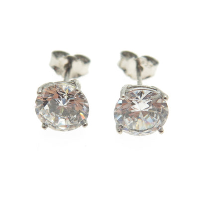 925 Sterling Silver Round-Cut C Z Stud Earrings