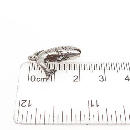 925 Sterling Silver Vintage Fish Oxidized 3D Mini Charm Pendant