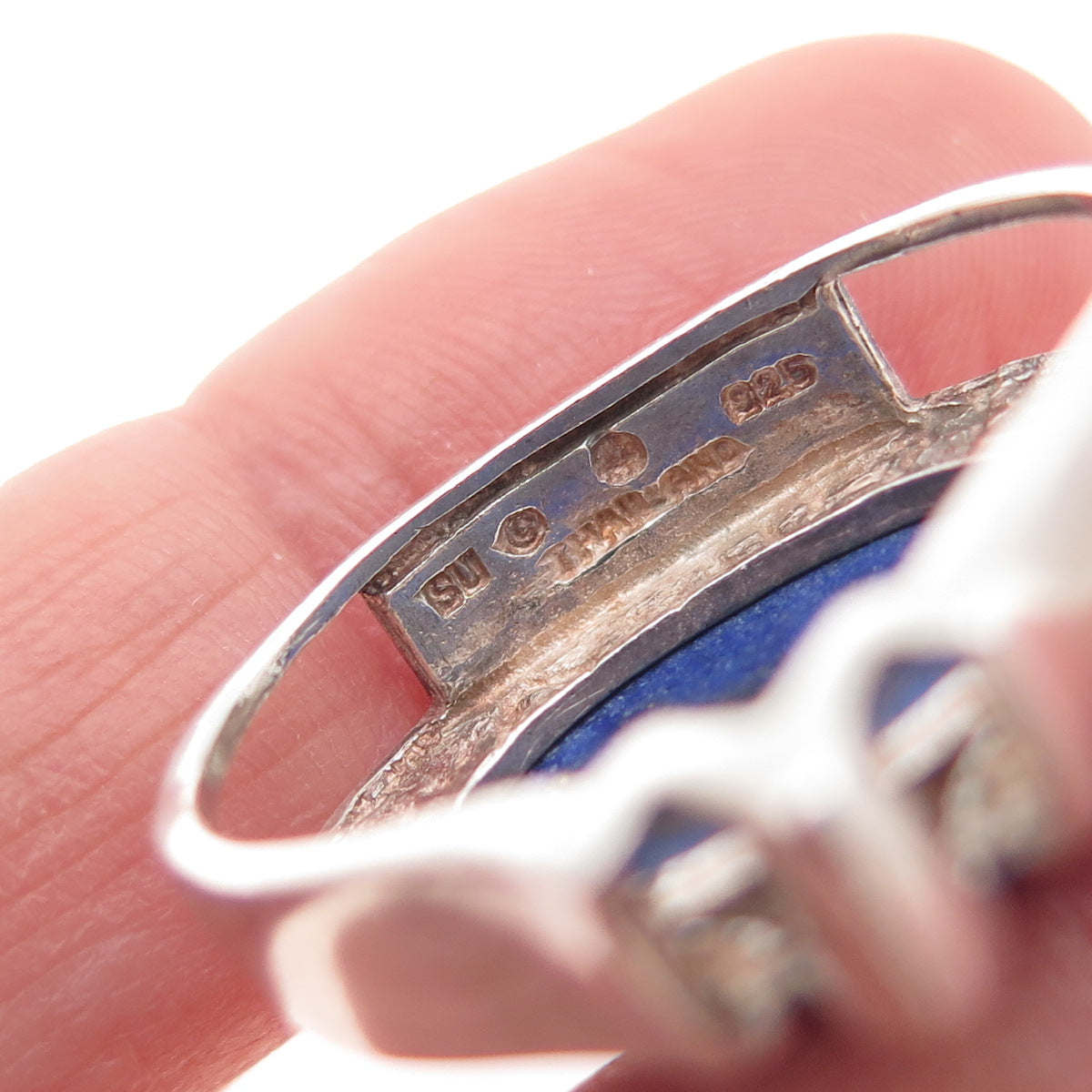 925 Sterling Silver Vintage Real Lapis Lazuli Modernist Slide Charm Pendant