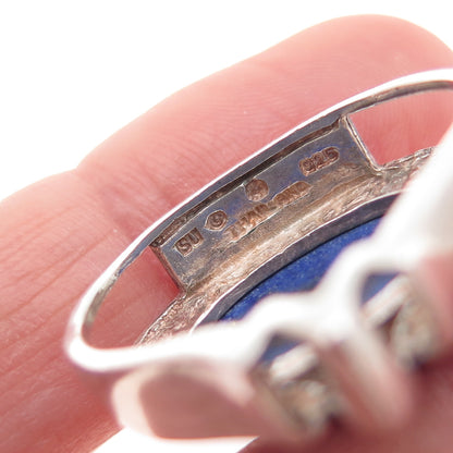 925 Sterling Silver Vintage Real Lapis Lazuli Modernist Slide Charm Pendant