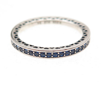 Pandora 925 Sterling Silver Enamel & Blue C Z Radiant Hearts Band Ring Size 7