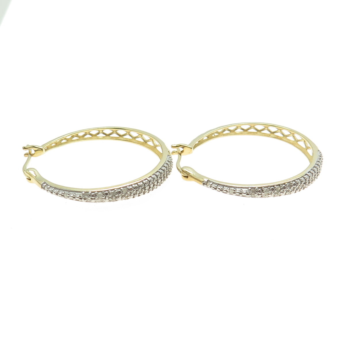 DBJ DEE BERKLE 925 Sterling Silver Gold Plated Real Diamond Hoop Earrings