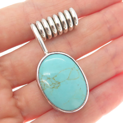 925 Sterling Silver Vintage Mexico Real Tyrone Turquoise Modernist Pendant
