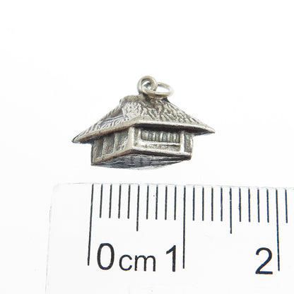 925 Sterling Silver Antique Art Deco Japanese Cabin Minimalist Charm Pendant